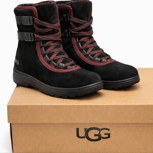 UGG Black Snow Winter Boots, Size 8, Red Lace Detail, Warm